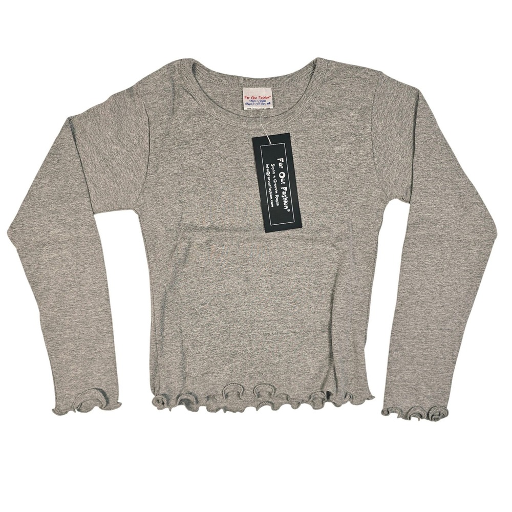 Far Out Fashion Womens Long Sleeve Lettuce Edge Cotton TopHeather Grey Small NWT